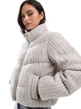 Hollister cable knitted high neck cropped jacket in mocha